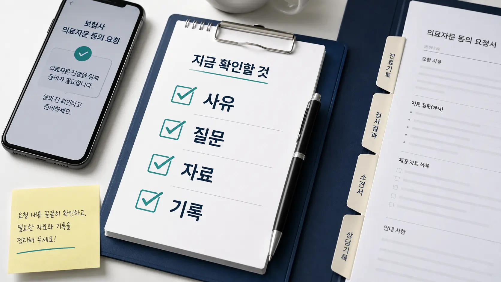 의료자문 동의 전 확인해야 할 사유·질문·자료·기록을 정리한 체크리스트와 관련 서류