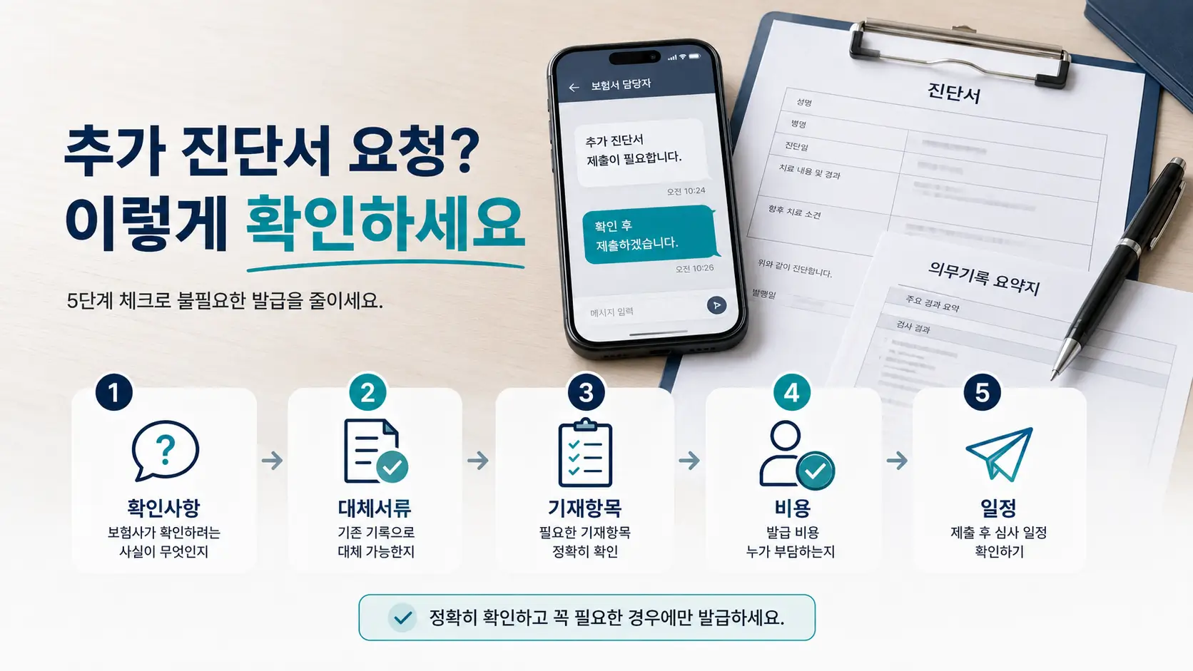 보험사가 추가 진단서를 요구할 때 먼저 확인할 5가지 4 보험사 추가 진단서 요청 시 확인사항·대체서류·기재항목·비용·심사일정을 정리한 5단계 체크리스트