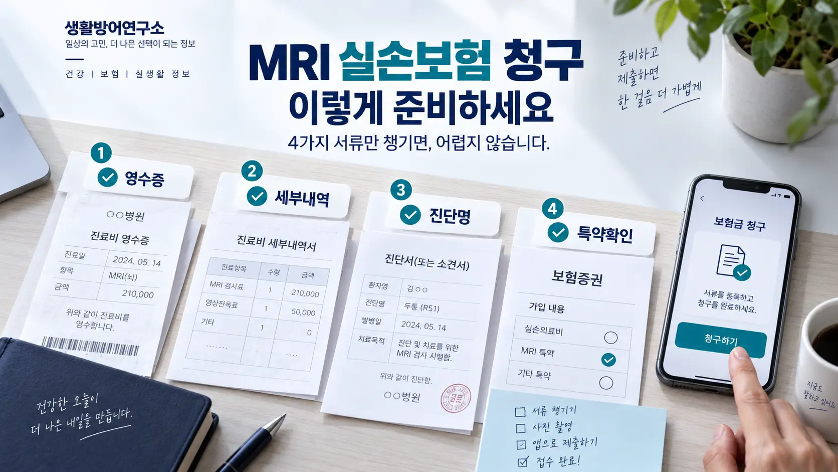 MRI 실손보험 청구에 필요한 영수증 세부내역서 진단명과 특약을 확인하는 과정