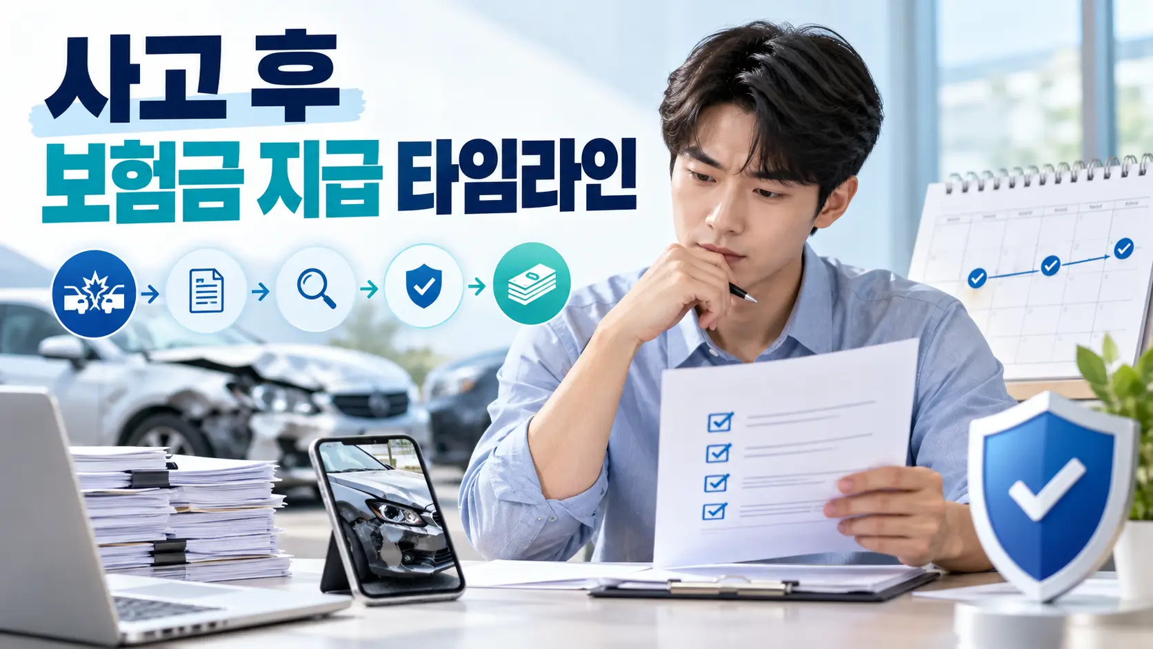 사고 후 보험금 청구부터 지급까지의 절차와 타임라인을 확인하는 모습